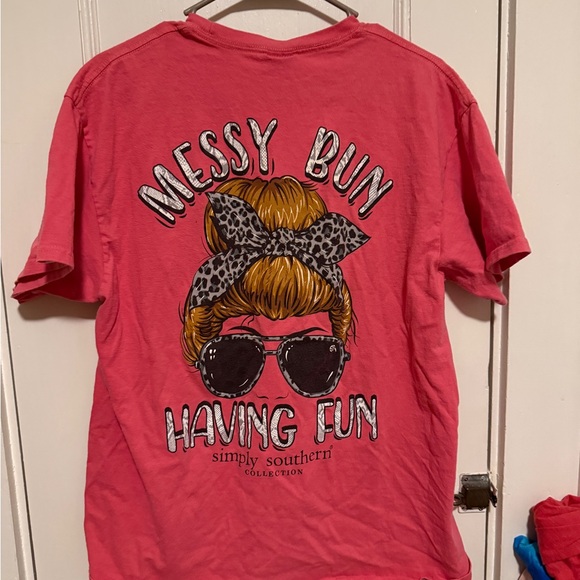 Simply Southern Pink Messy Bun Graphic Tee - Picture 2 of 4